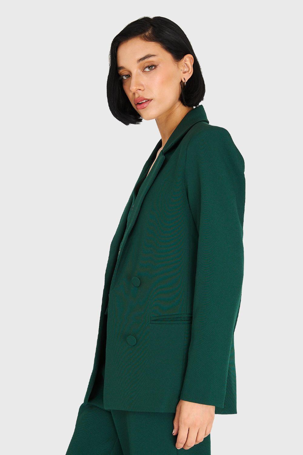 Blazer De Tope Botones Decorativos Verde Oscuro Nicopoly-2