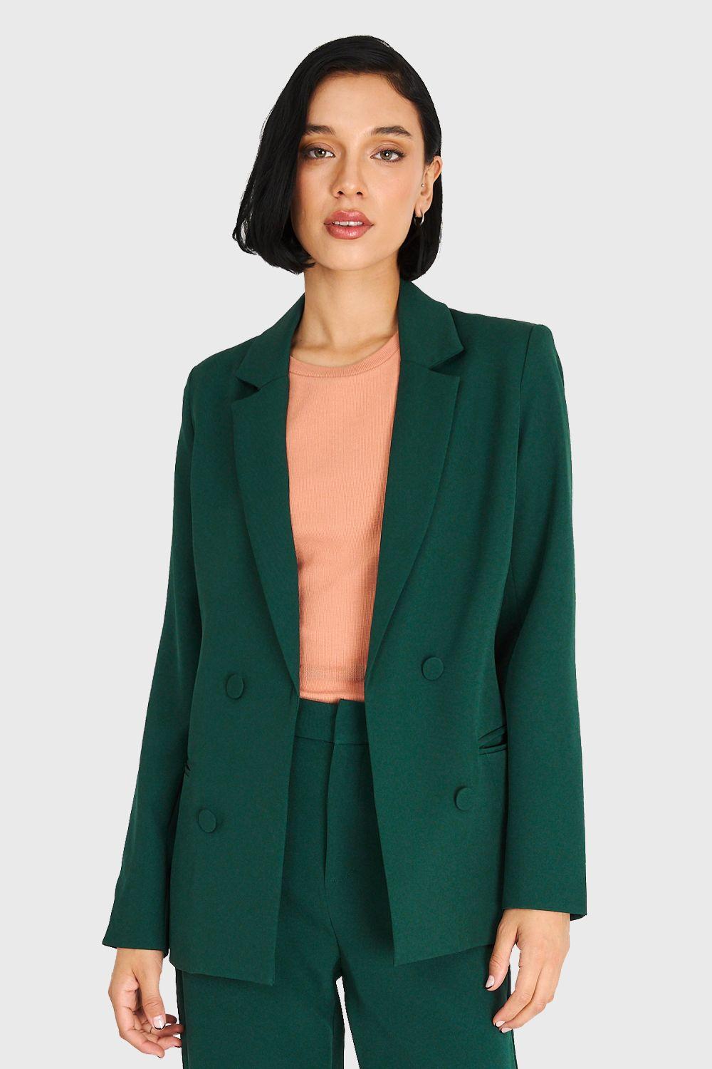Blazer De Tope Botones Decorativos Verde Oscuro Nicopoly-4
