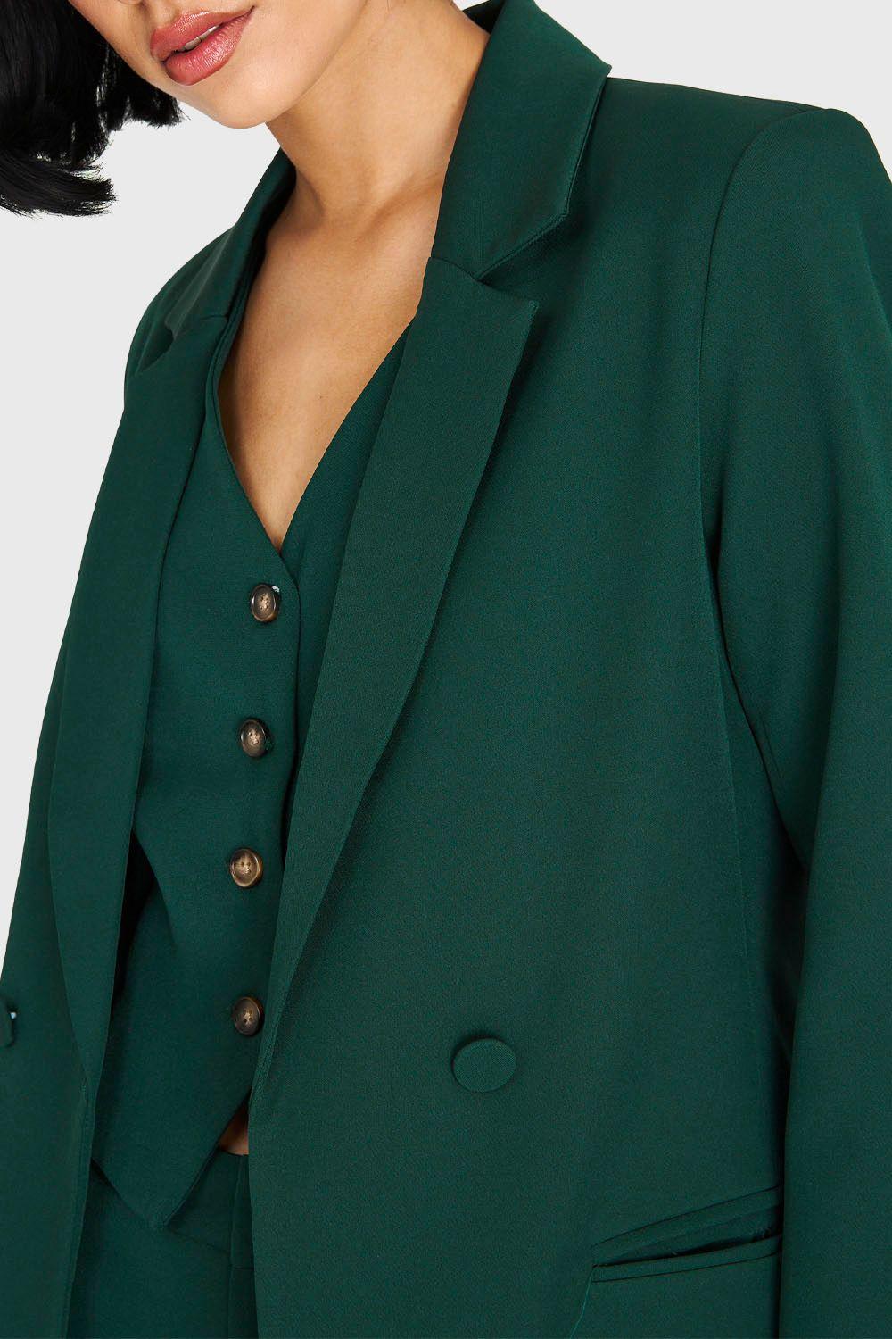 Blazer De Tope Botones Decorativos Verde Oscuro Nicopoly-5