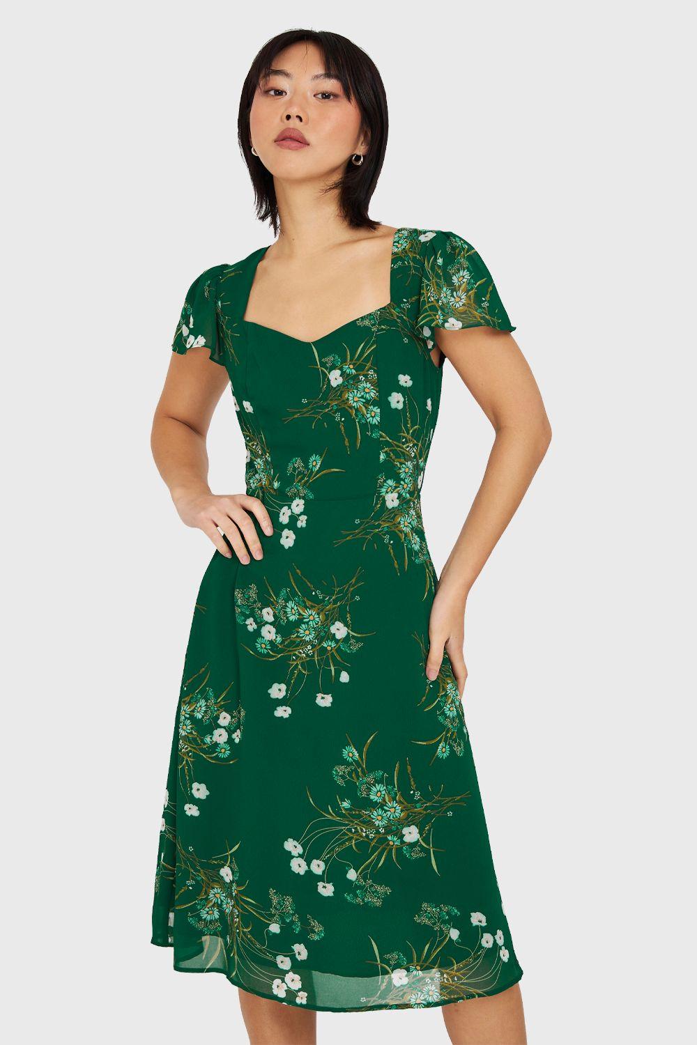 Vestido Escote Semi Corazón Verde Oscuro Nicopoly-0