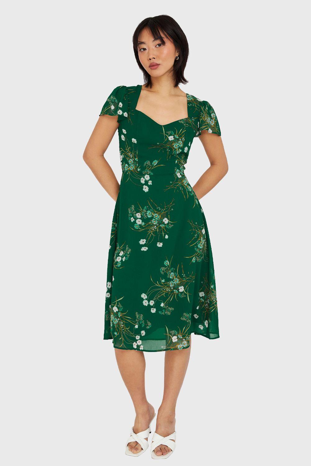 Vestido Escote Semi Corazón Verde Oscuro Nicopoly-1