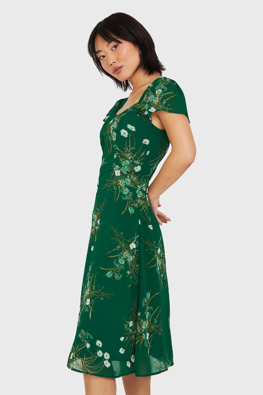 Vestido Escote Semi Corazón Verde Oscuro Nicopoly-2