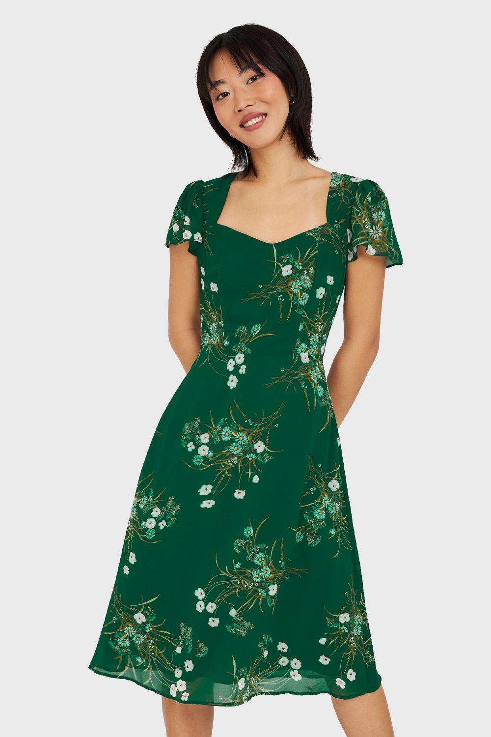Vestido Escote Semi Corazón Verde Oscuro Nicopoly-4
