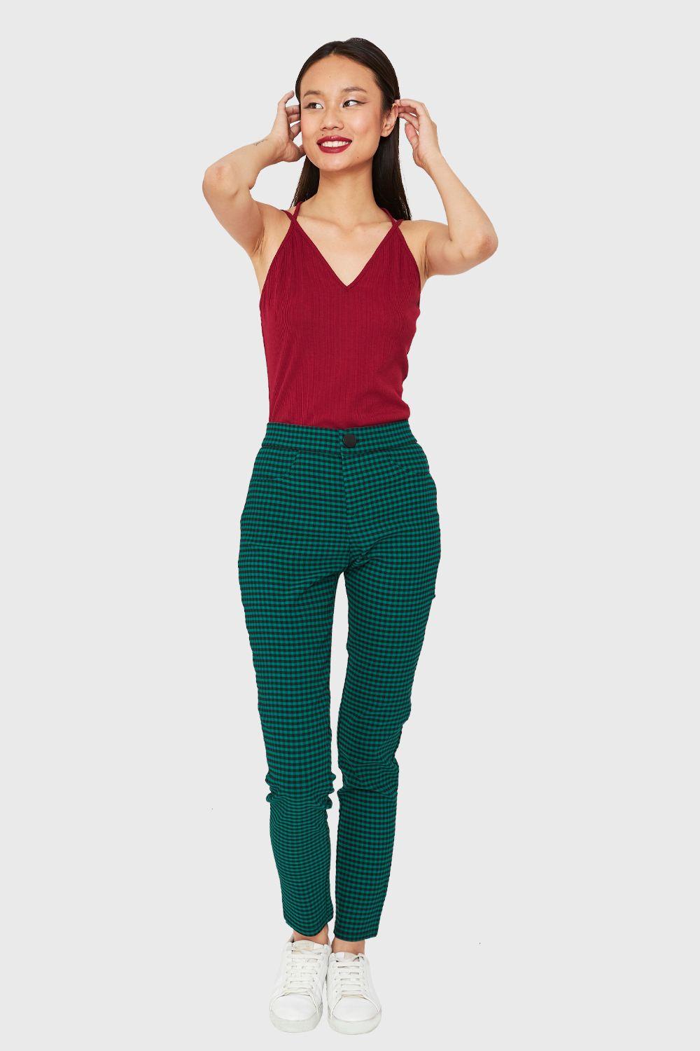 Pantalón Skinny Vichy Verde/Negro Nicopoly-1
