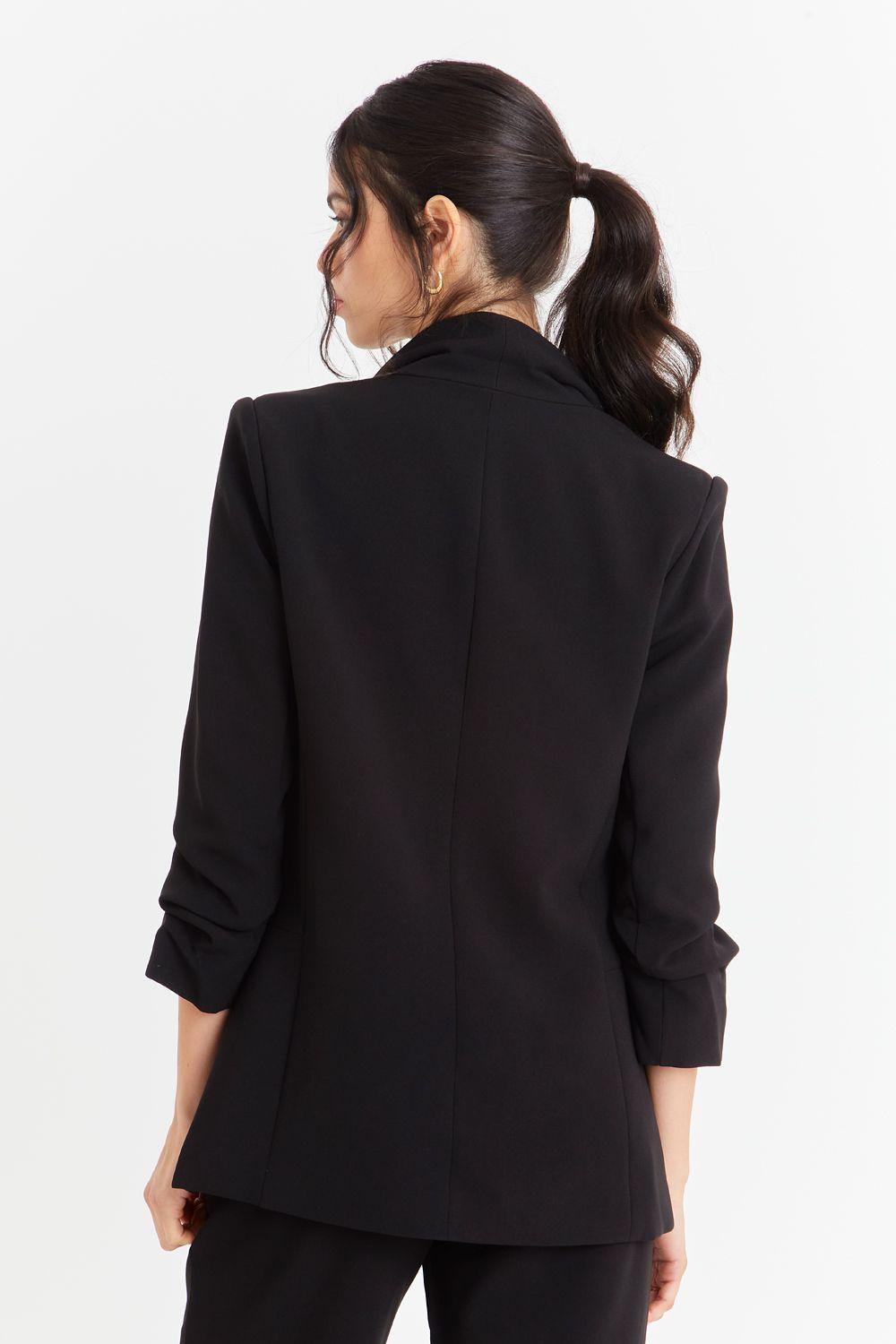 Blazer Manga 3/4 Ajustada Con Pliegues Negro-3