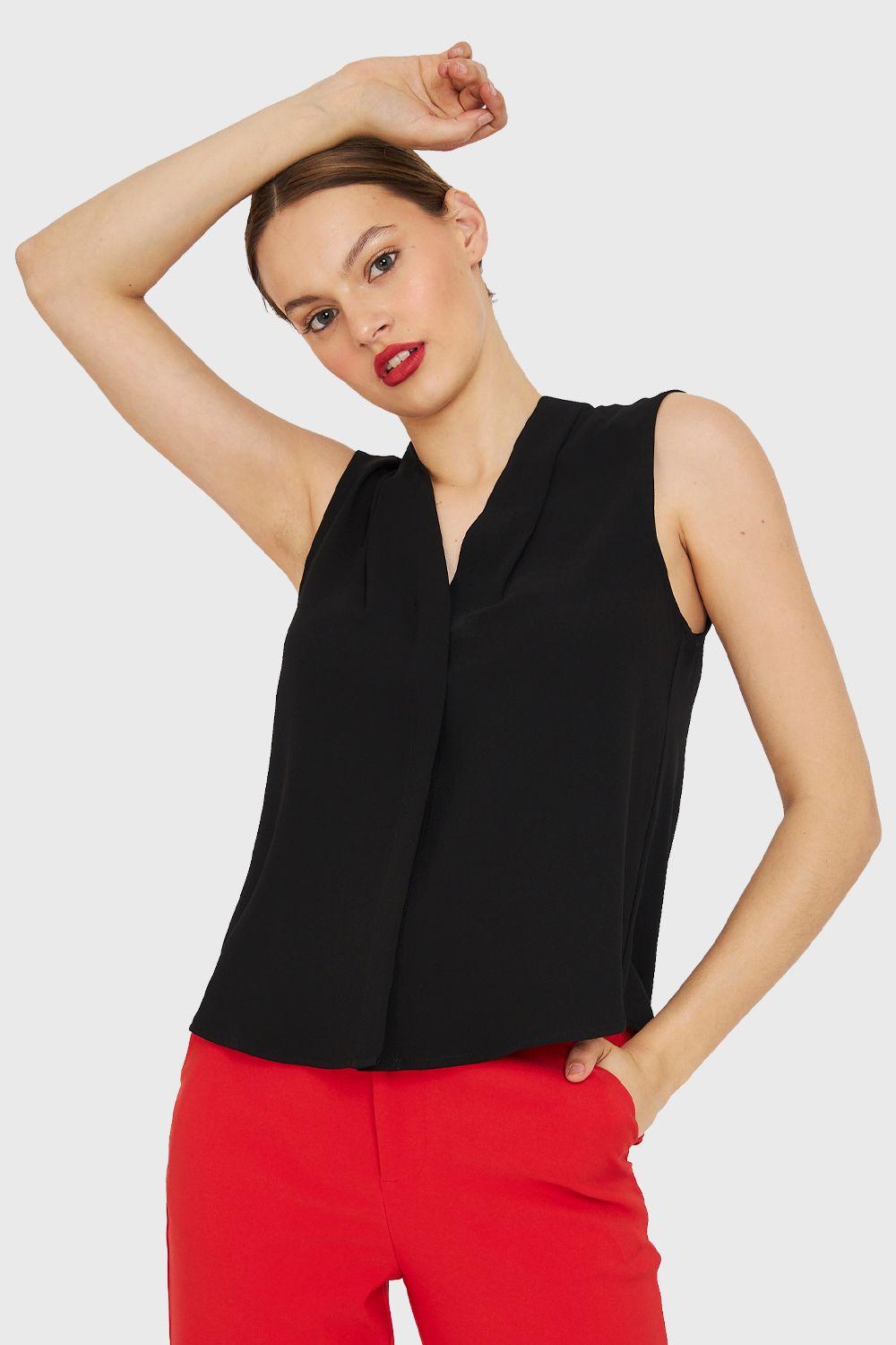 Blusa Escote V Sin Mangas Negro Nicopoly-4