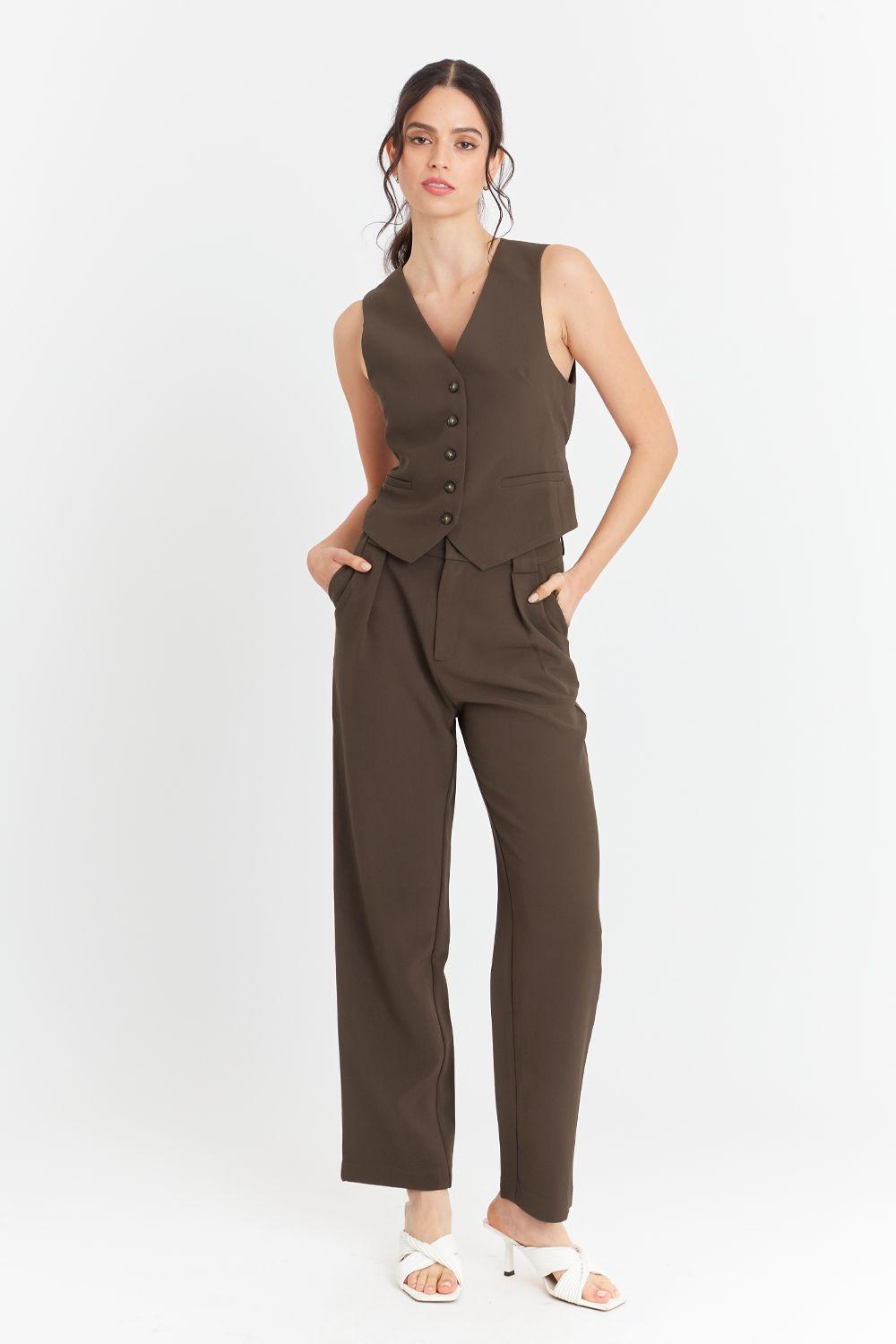 Pantalón Básico Pierna Ancha Marrón Nicopoly-1