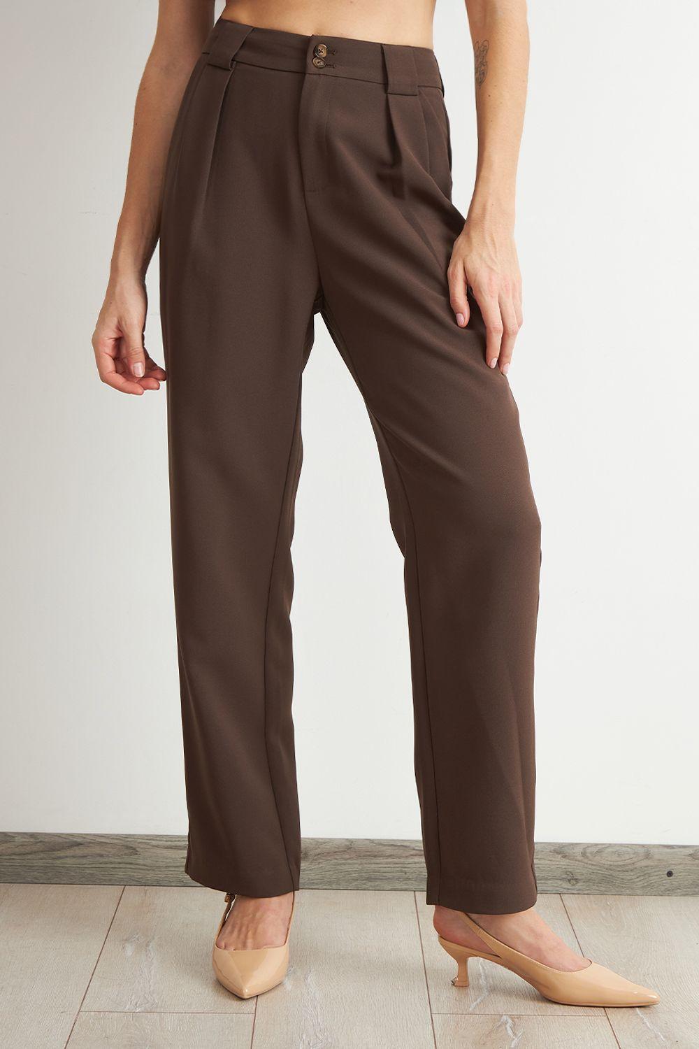 Pantalón Recto Con Pinza Mocca Nicopoly-0