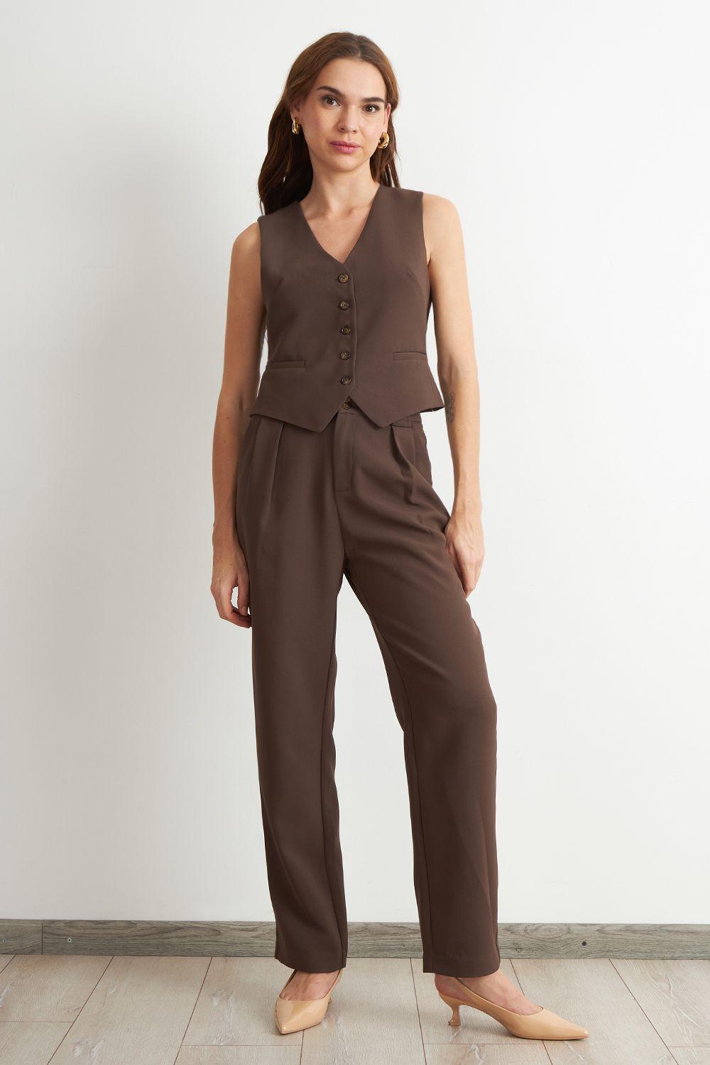 Pantalón Recto Con Pinza Mocca Nicopoly-1