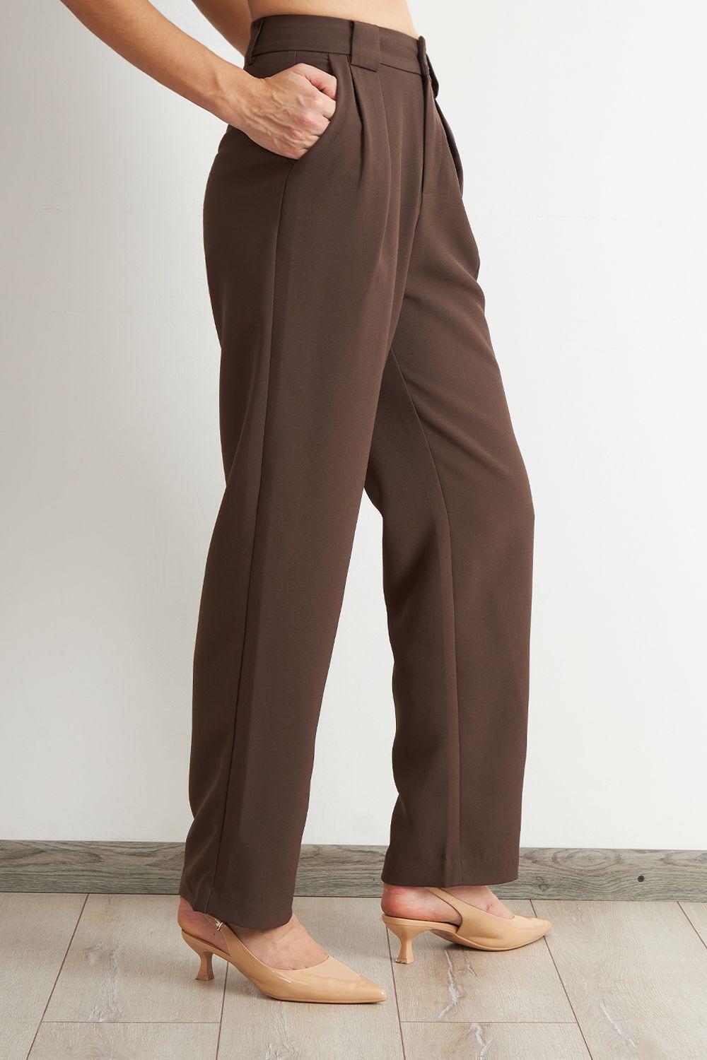 Pantalón Recto Con Pinza Mocca Nicopoly-2