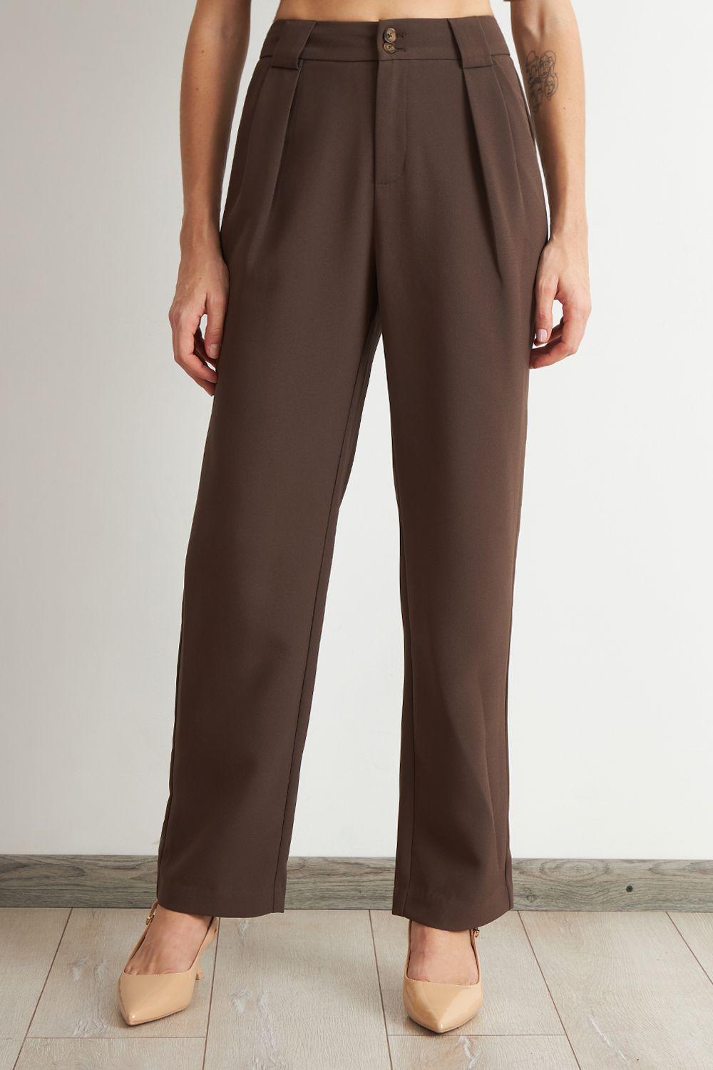 Pantalón Recto Con Pinza Mocca Nicopoly-4