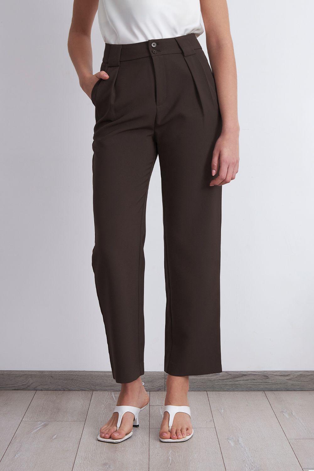 Pantalón Recto Con Pinza Mocca Nicopoly-5