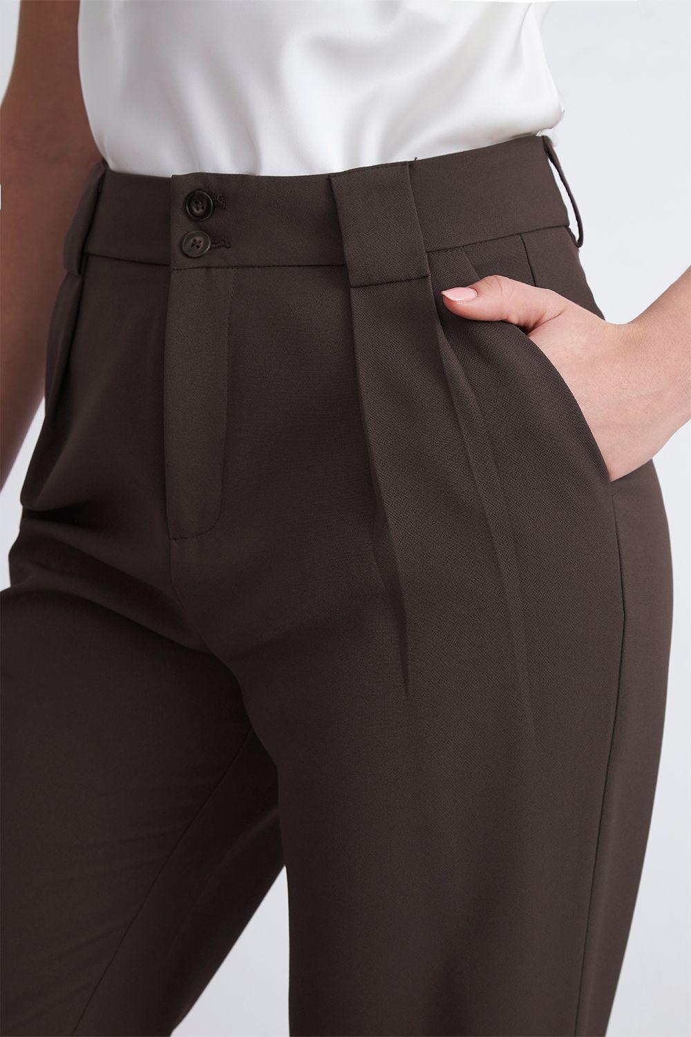 Pantalón Recto Con Pinza Mocca Nicopoly-6