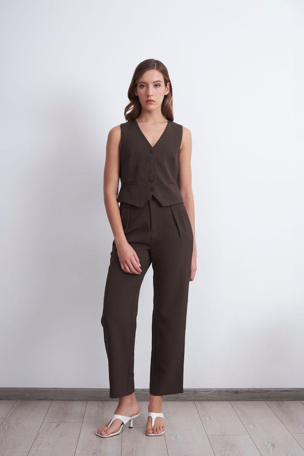 Pantalón Recto Con Pinza Mocca Nicopoly-0