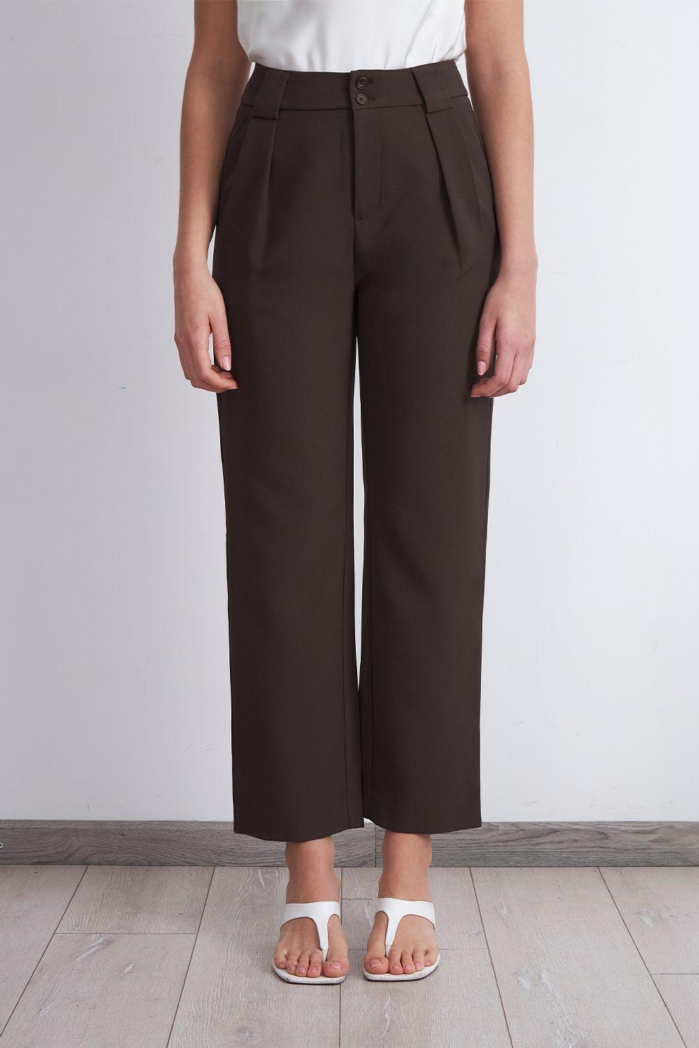 Pantalón Recto Con Pinza Mocca Nicopoly-1