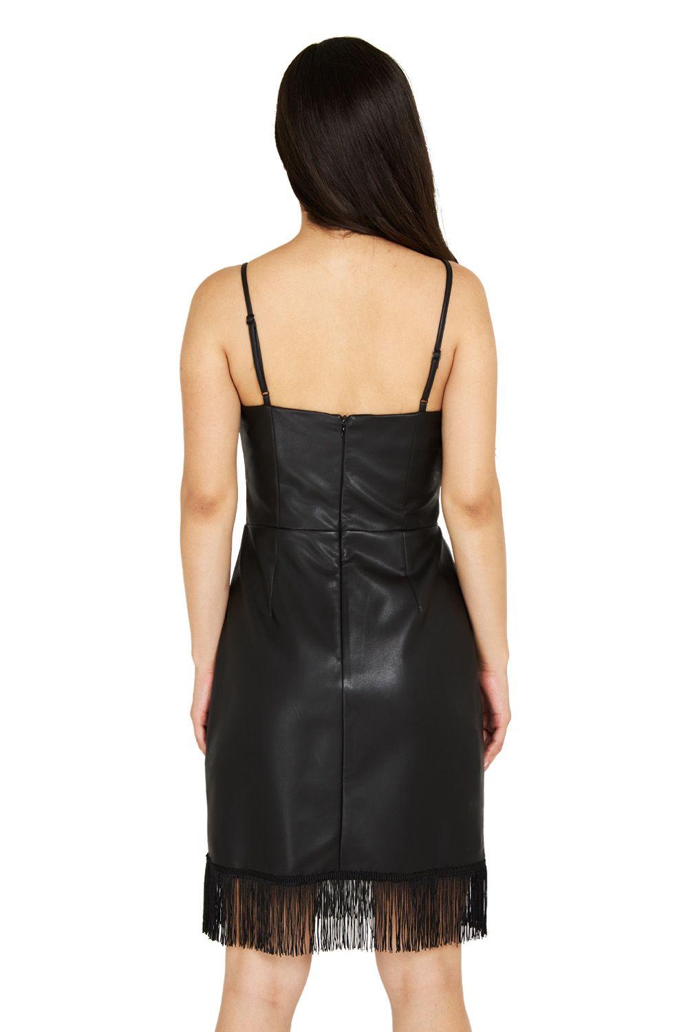 Vestido Flecos Ecocuero Negro Nicopoly-3