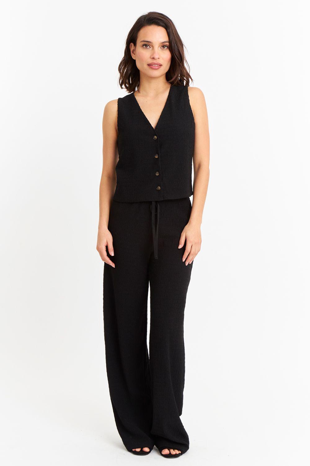 Pantalón Tipo Crepé Ajustable Negro Nicopoly-1