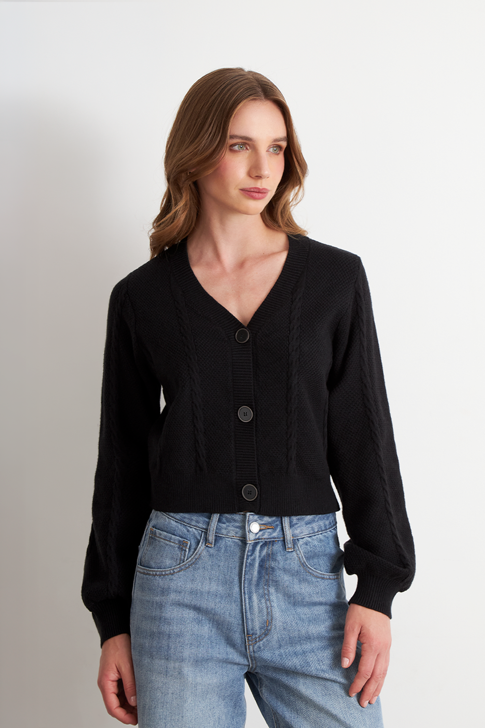 Cárdigan Diseño Trenzado Negro Nicopoly-0