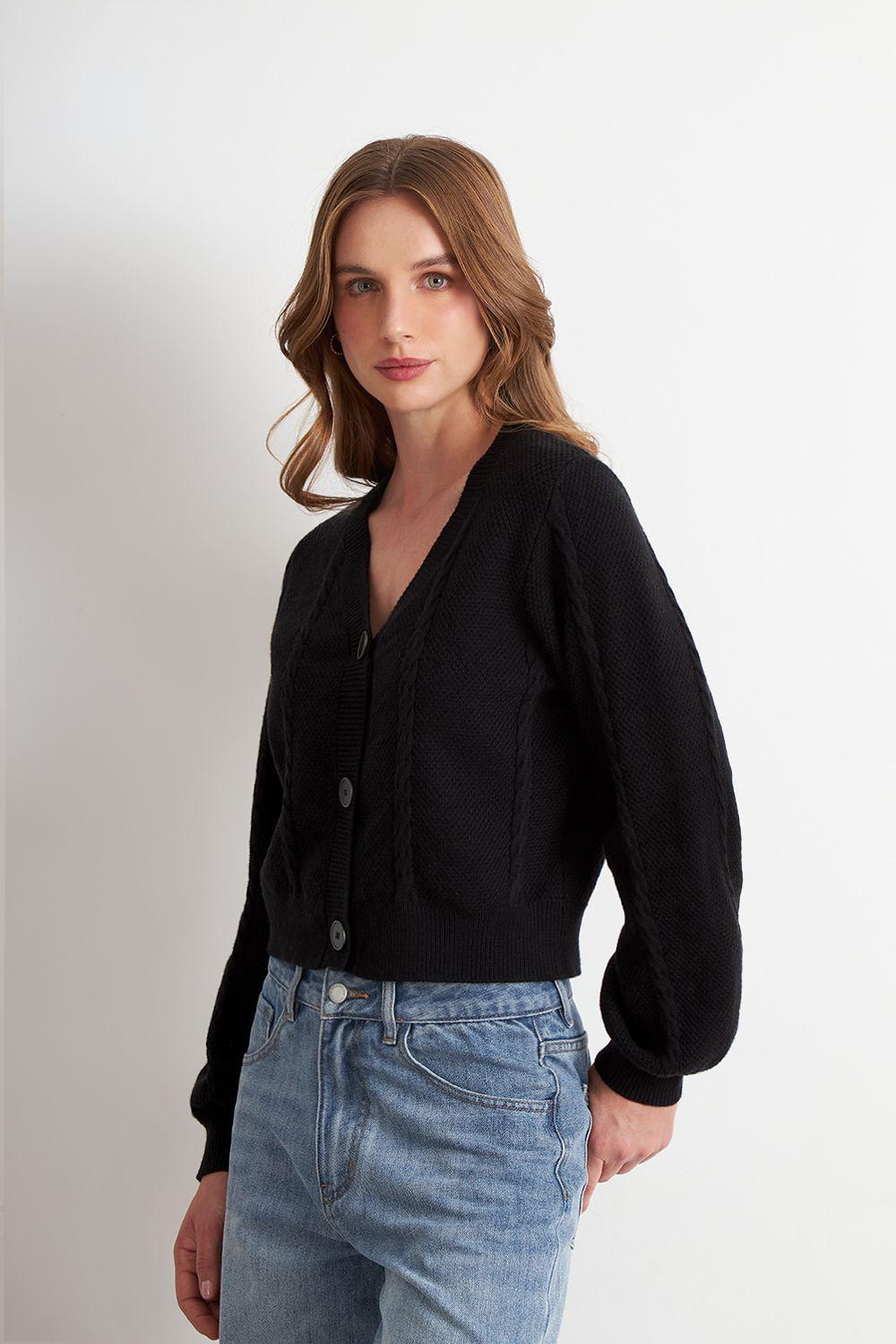 Cárdigan Diseño Trenzado Negro Nicopoly-2