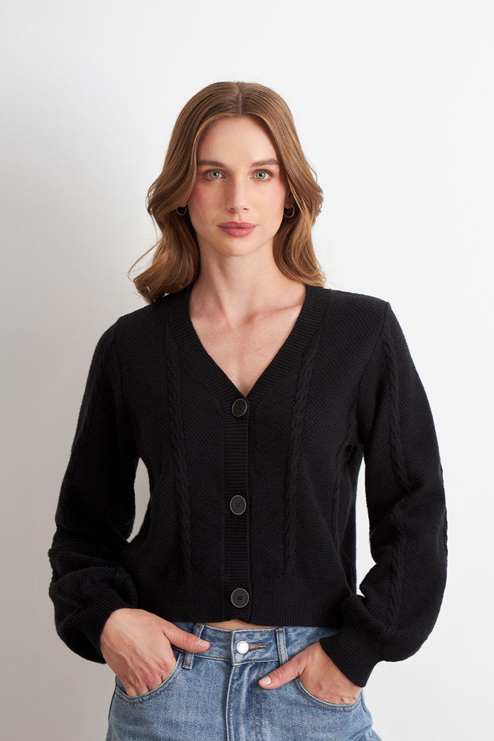 Cárdigan Diseño Trenzado Negro Nicopoly-4