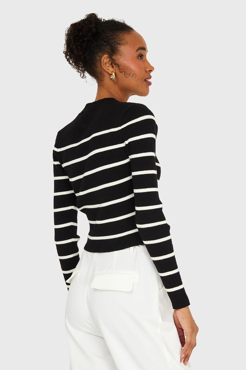 Sweater Rayas Negro Nicopoly-3