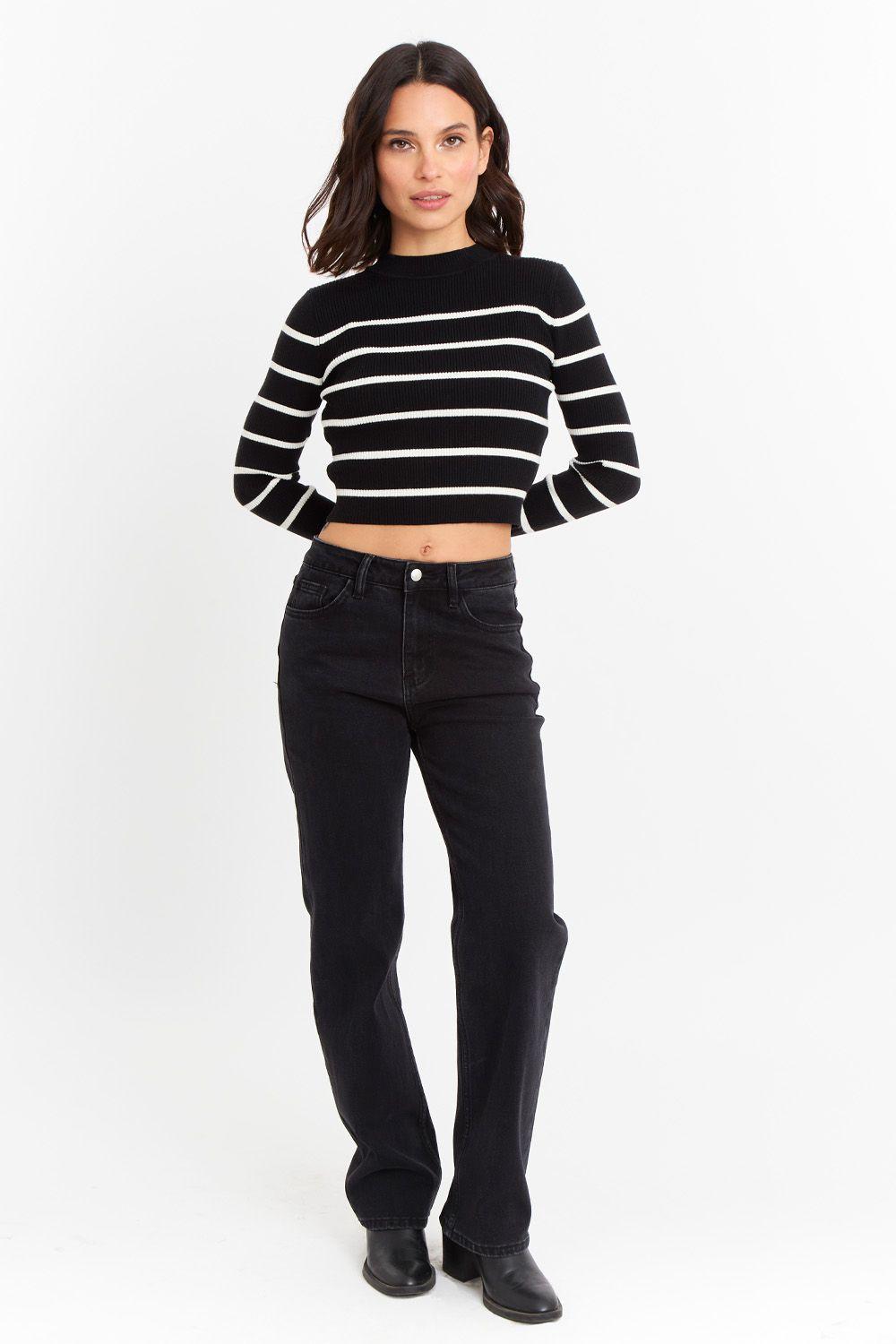 Sweater Rayas Negro Nicopoly-1