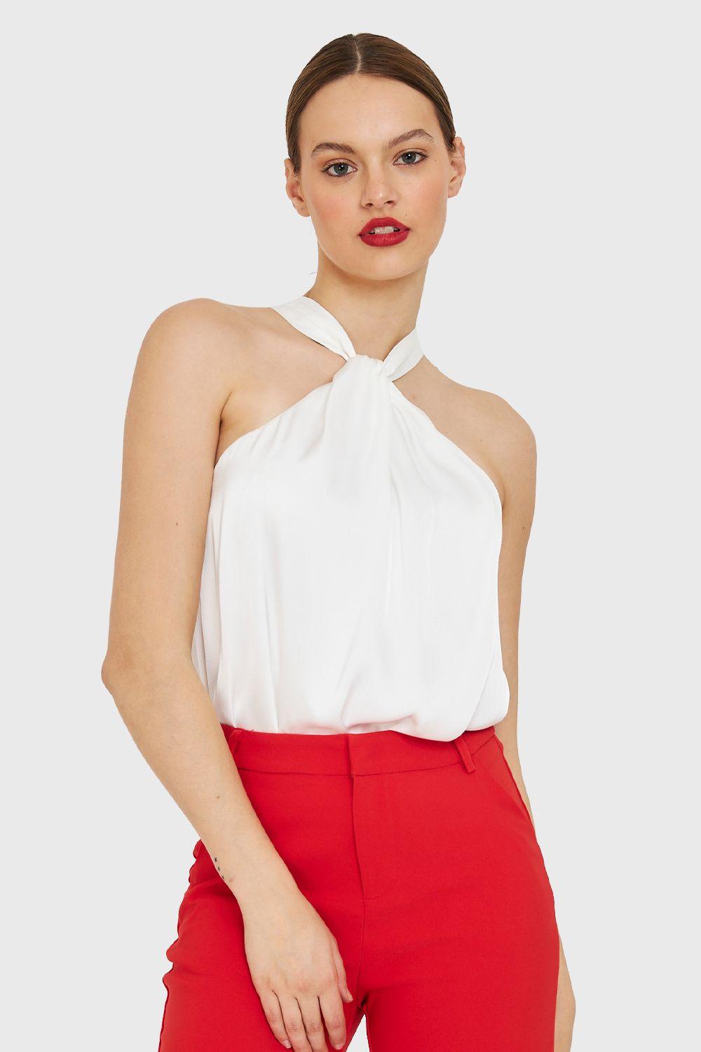 Body Halter Tipo Satín Blanco Nicopoly-0