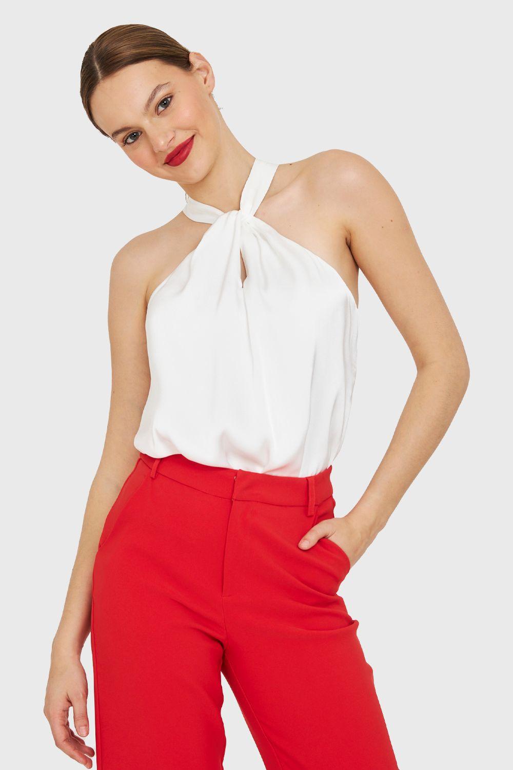 Body Halter Tipo Satín Blanco Nicopoly-4