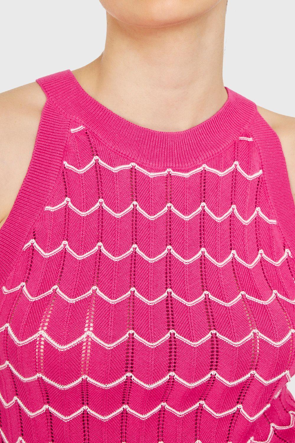 Polera Halter Calada Bicolor Fucsia Nicopoly-5