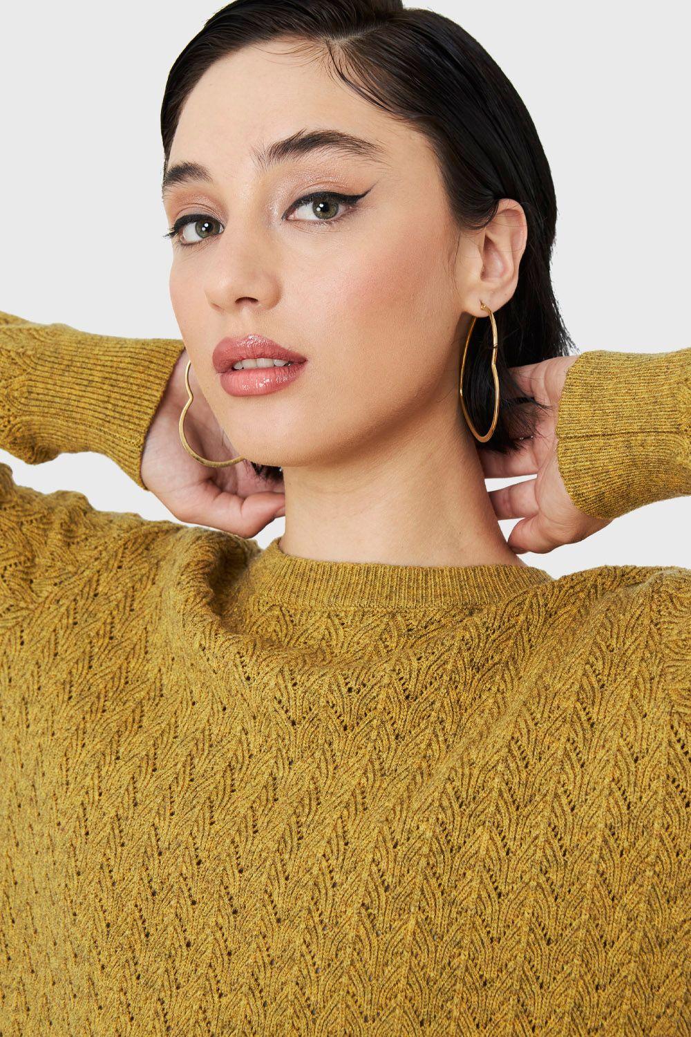 Sweater Punto Fantasía Mostaza Nicopoly-5