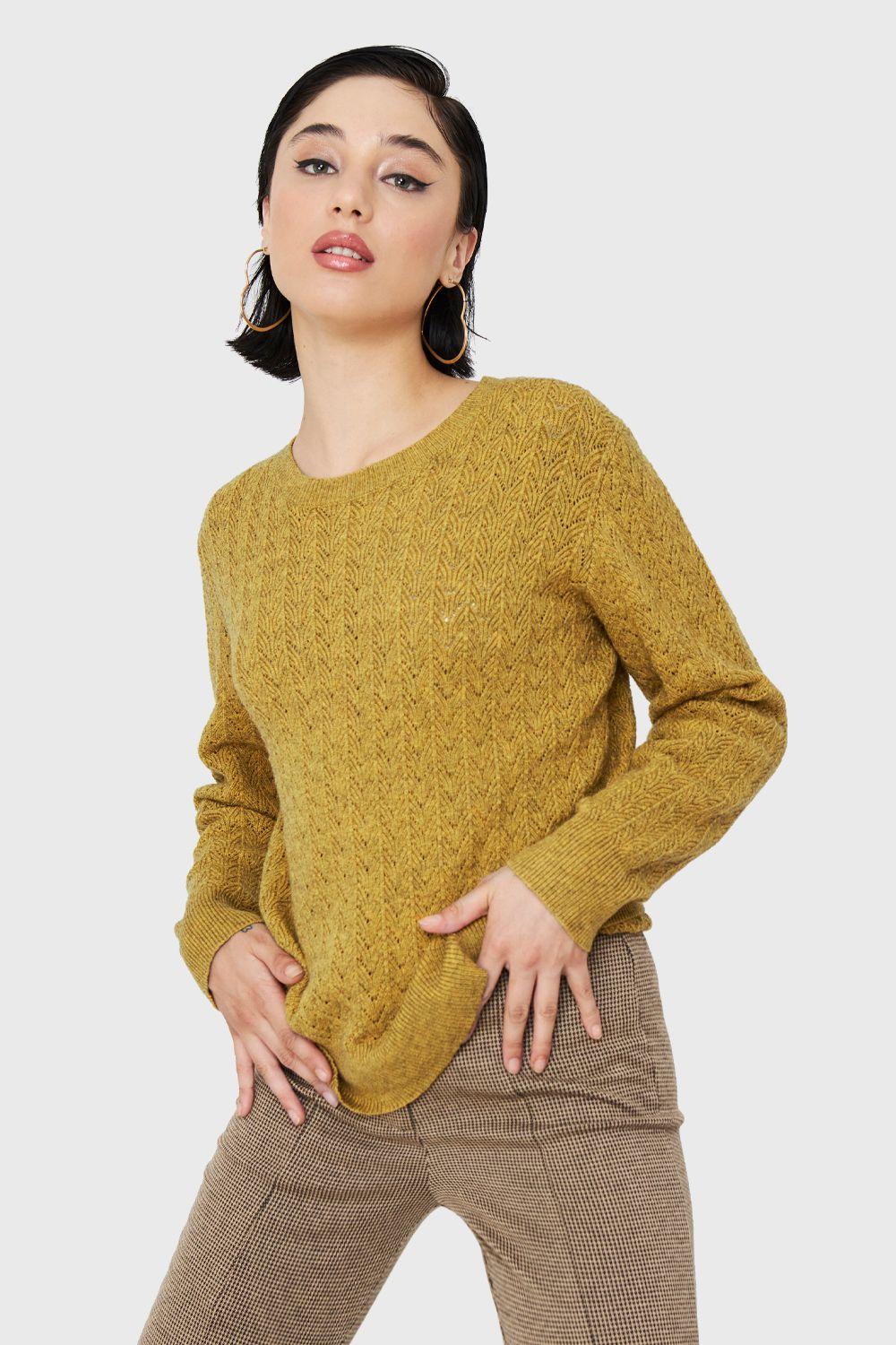 Sweater Punto Fantasía Mostaza Nicopoly-0