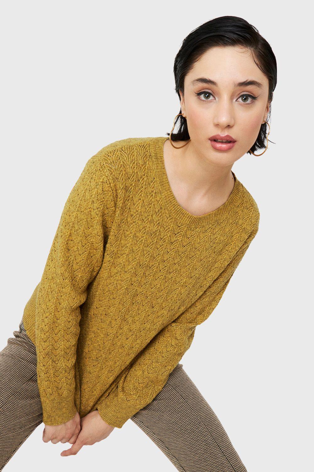 Sweater Punto Fantasía Mostaza Nicopoly-4