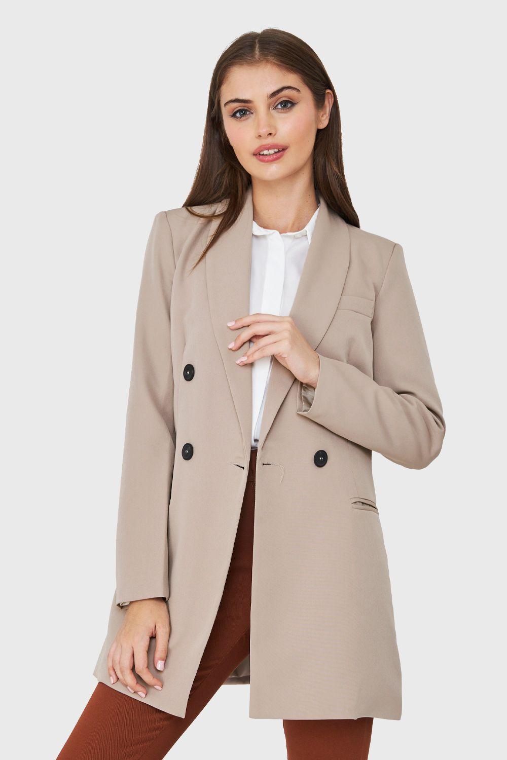 Blazer Cuatro Botones Largo Beige Nicopoly-0