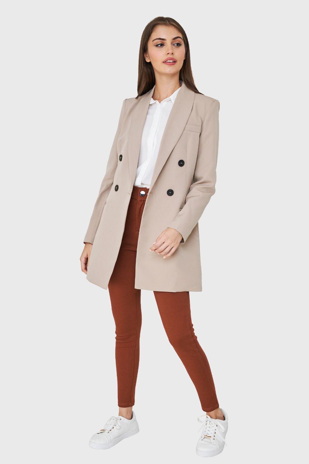 Blazer Cuatro Botones Largo Beige Nicopoly-1