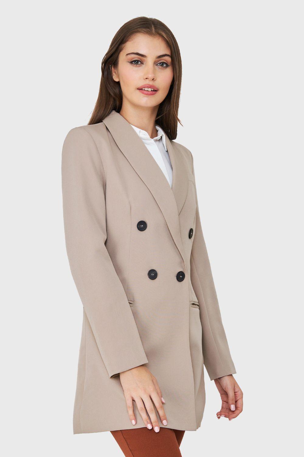 Blazer Cuatro Botones Largo Beige Nicopoly-2