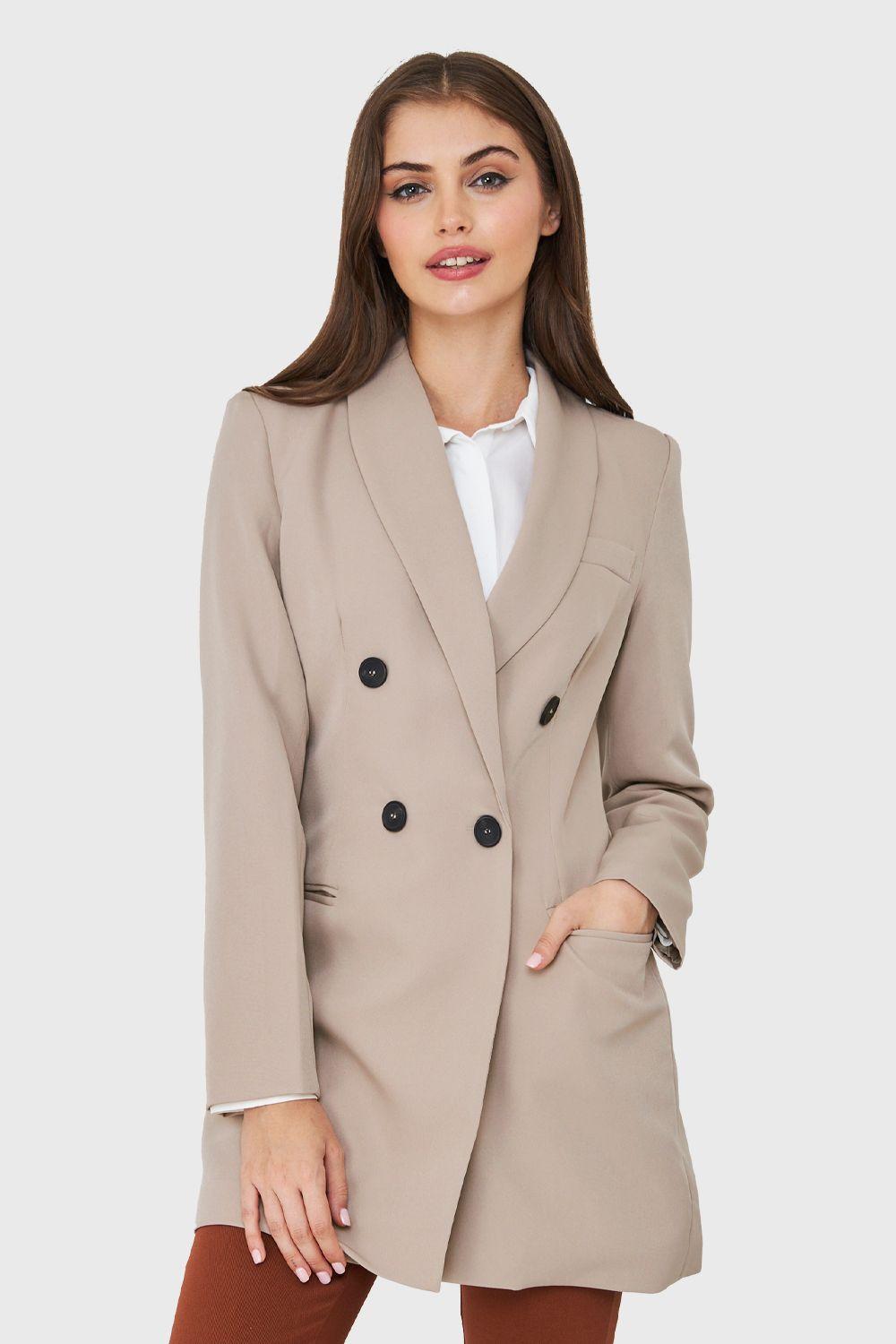 Blazer Cuatro Botones Largo Beige Nicopoly-4