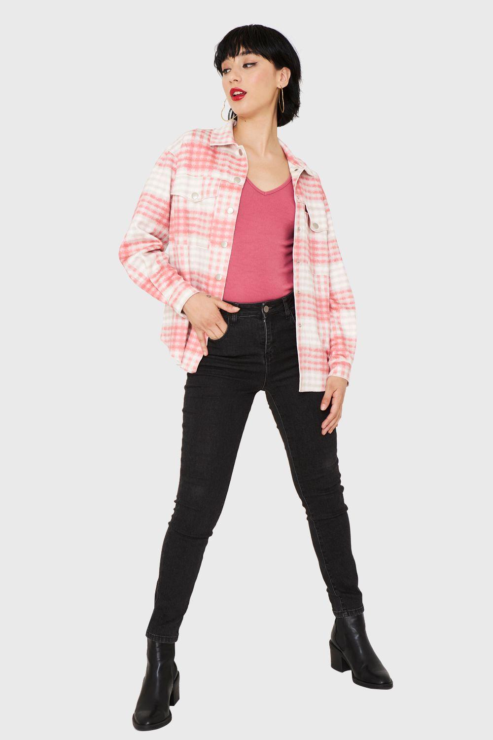Sobrecamisa Tipo Gamuza Cuadrillé Rosado Nicopoly-1