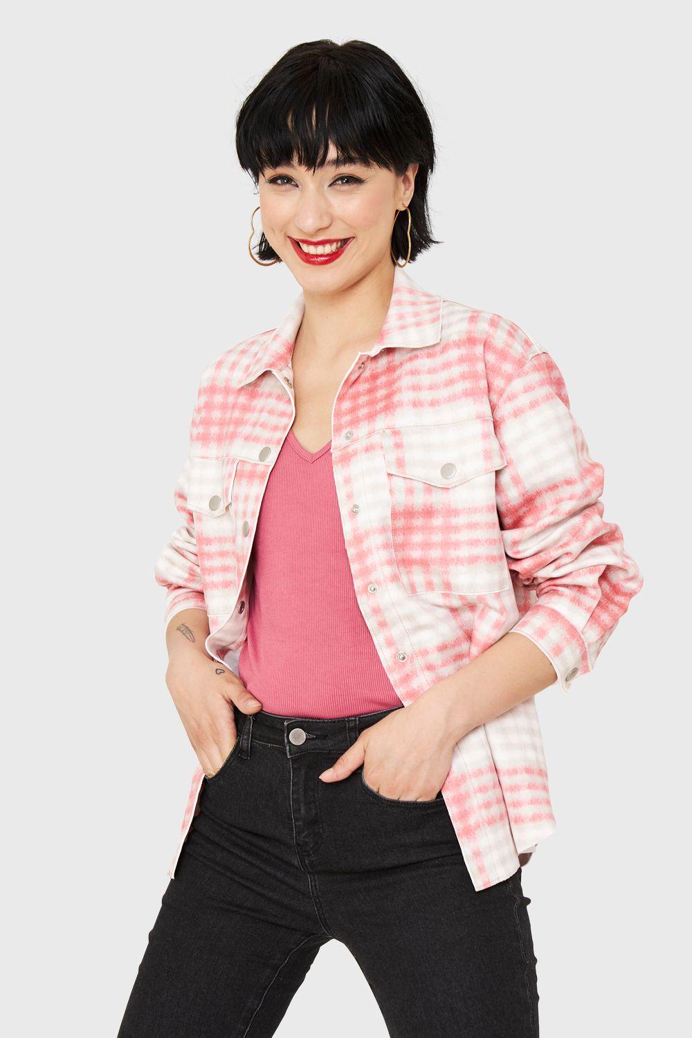 Sobrecamisa Tipo Gamuza Cuadrillé Rosado Nicopoly-4
