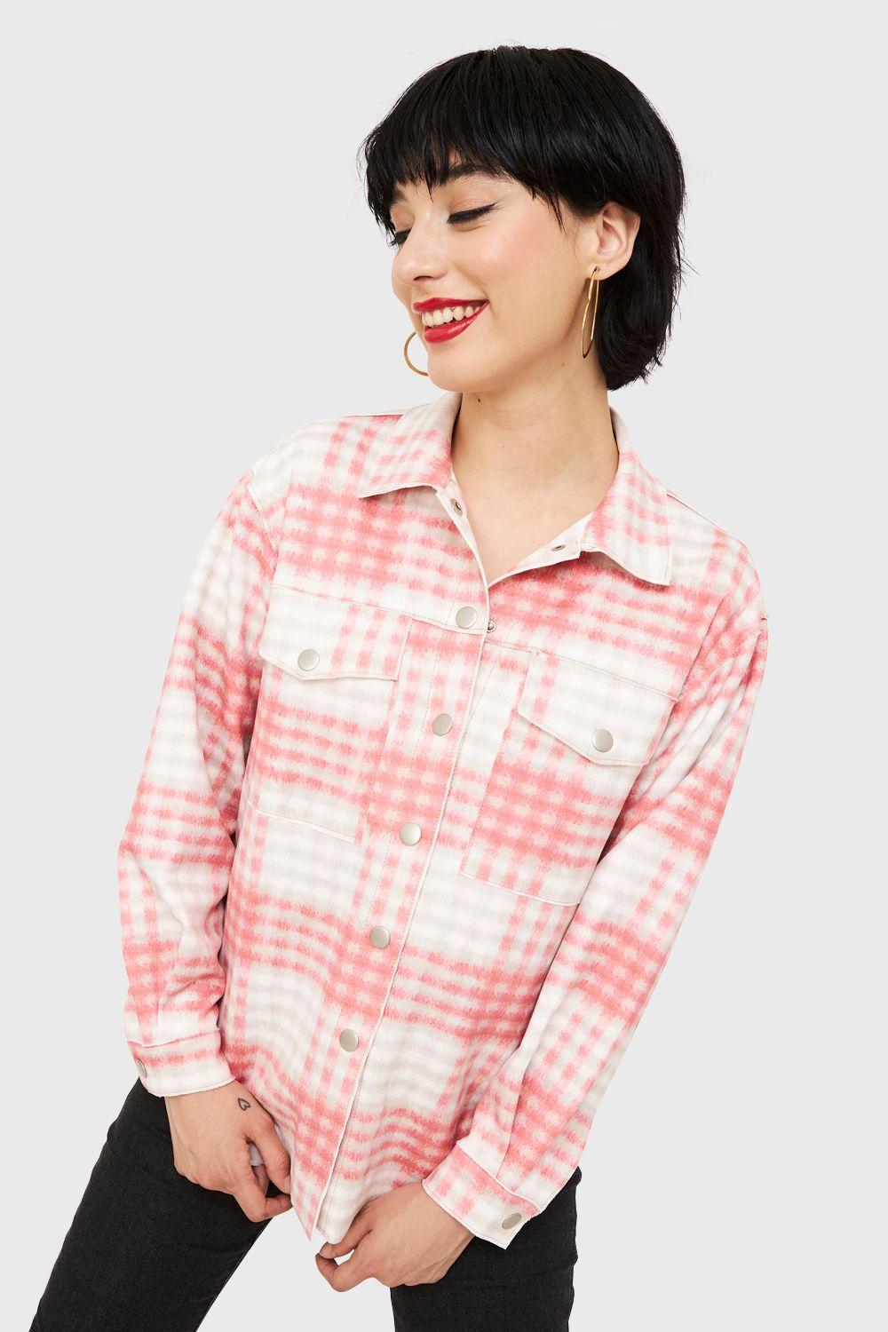Sobrecamisa Tipo Gamuza Cuadrillé Rosado Nicopoly-0