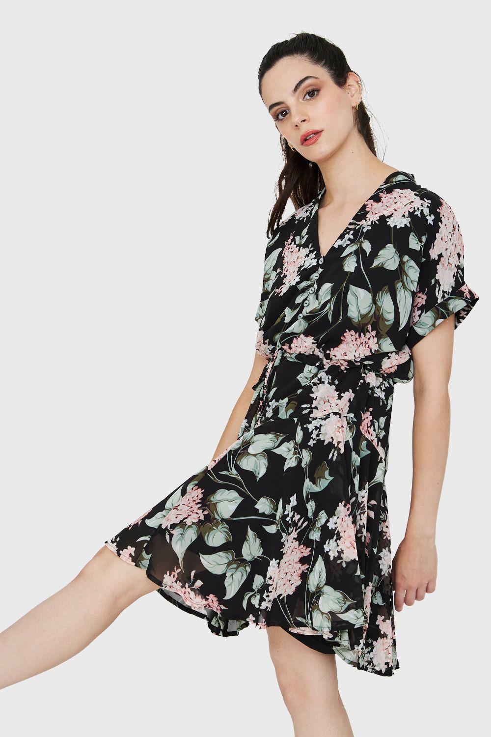 Vestido Corto Botones Negro Nicopoly-2
