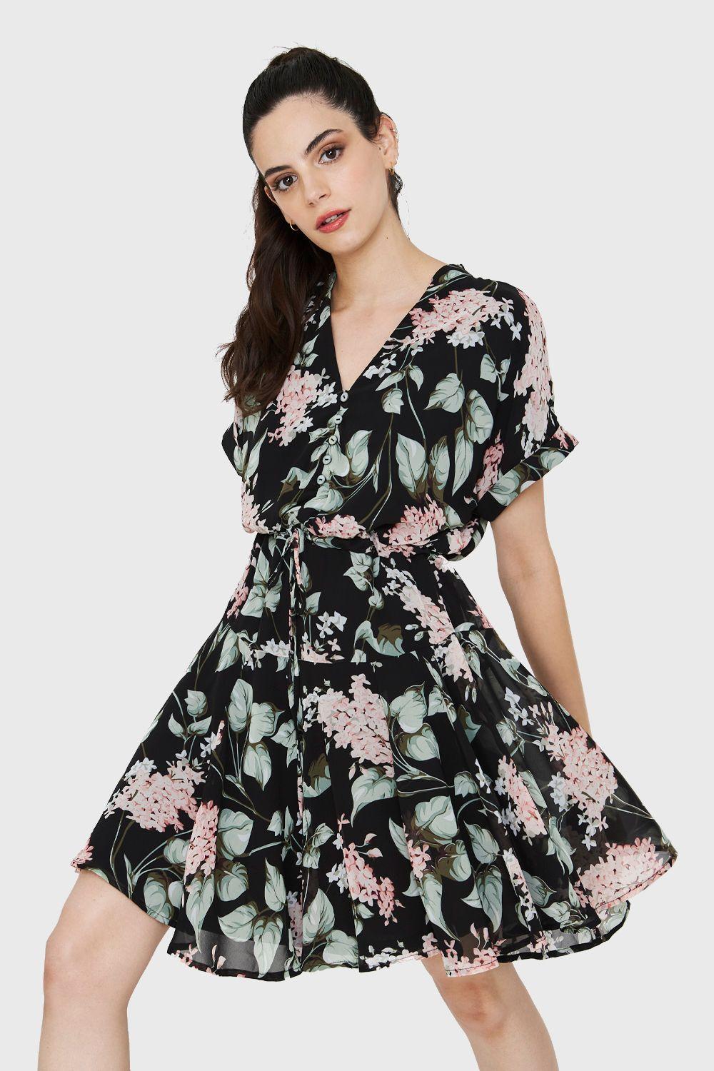 Vestido Corto Botones Negro Nicopoly-4