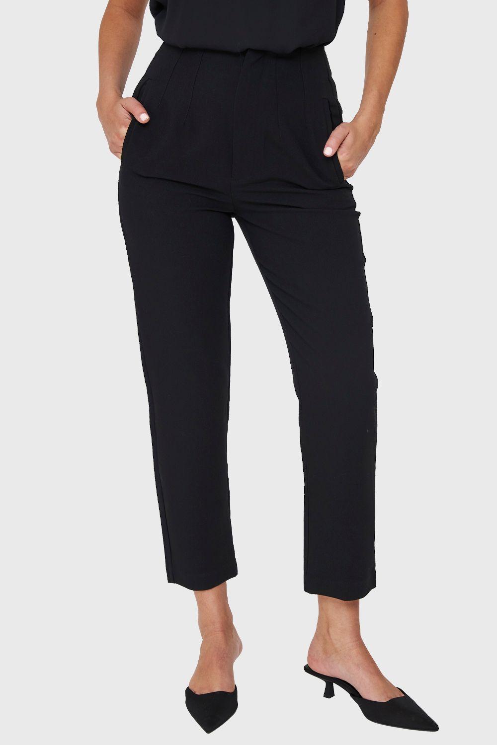 Pantalón Pinzas Recto Negro Nicopoly-0