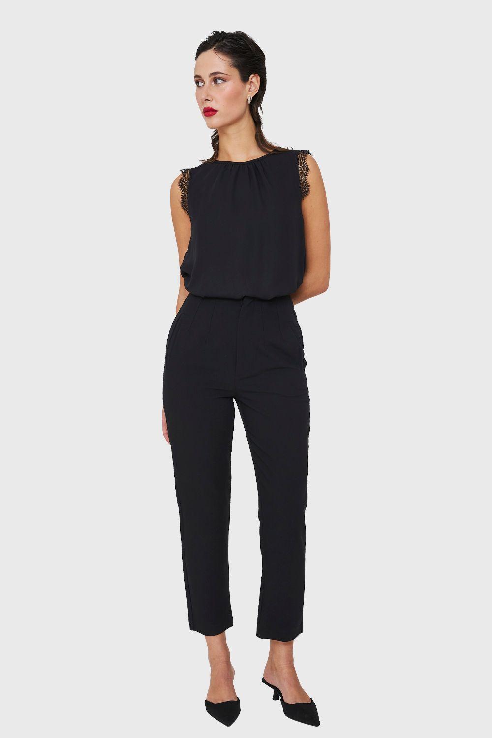 Pantalón Pinzas Recto Negro Nicopoly-1