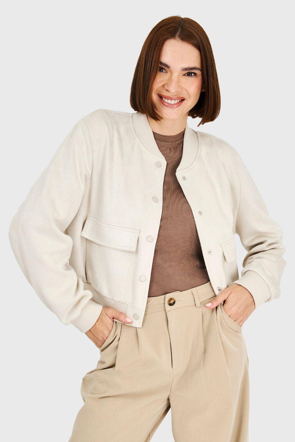 Bomber Tipo Gamuza Blanco Invierno Invierno Nicopoly-0