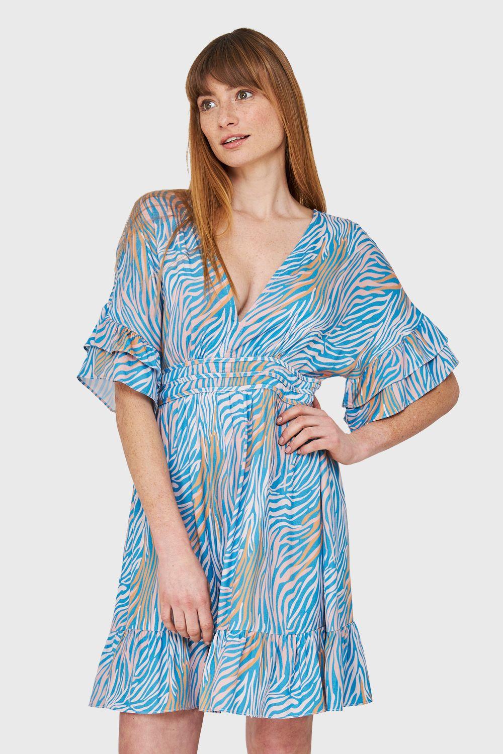 Vestido Corto Print Cebra Celeste Nicopoly-4