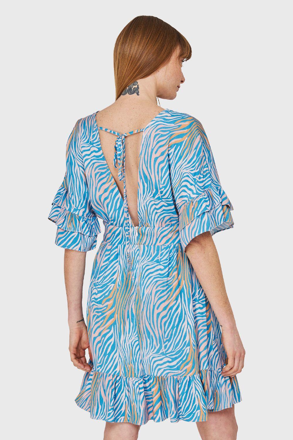 Vestido Corto Print Cebra Celeste Nicopoly-3