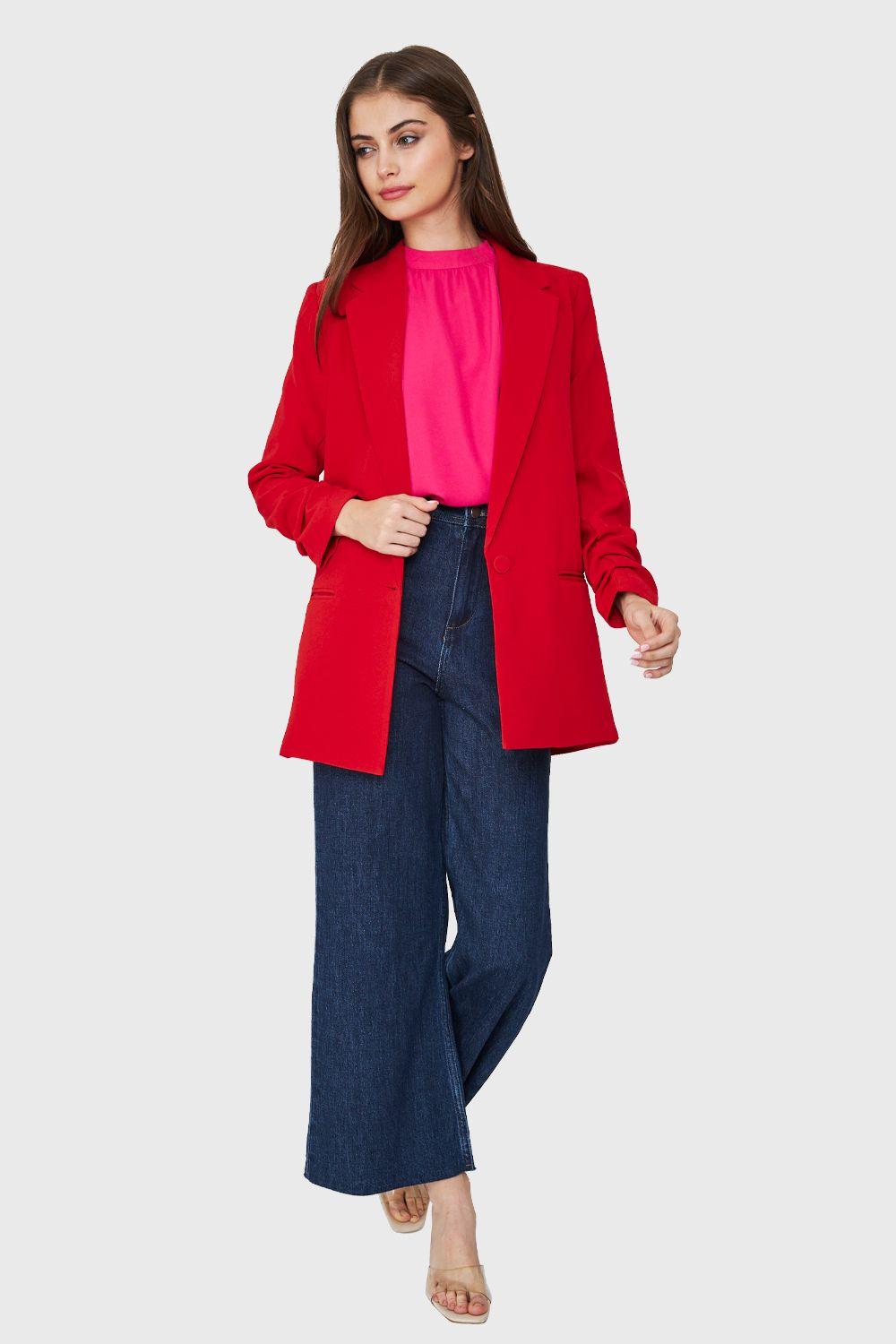 Blazer Largo Manga Drapeada Rojo Nicopoly-1