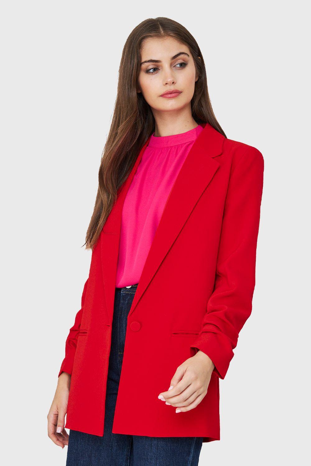 Blazer Largo Manga Drapeada Rojo Nicopoly-2