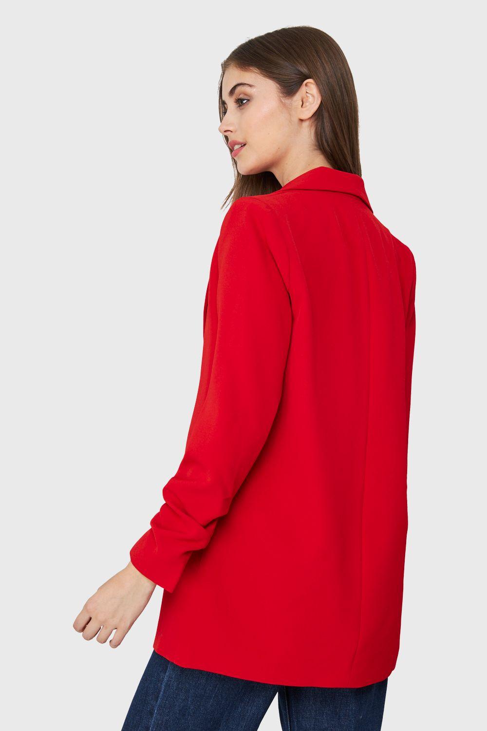 Blazer Largo Manga Drapeada Rojo Nicopoly-3