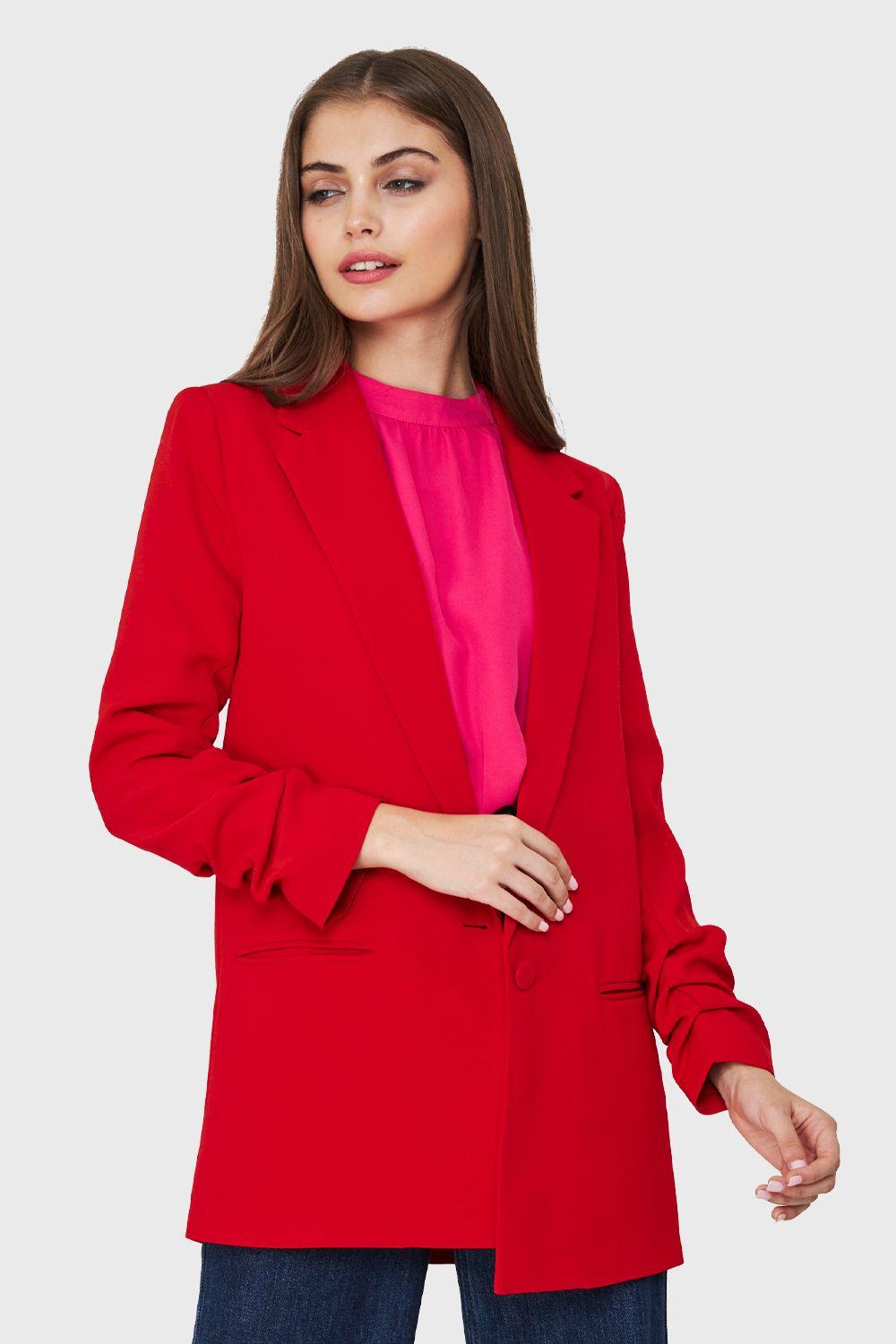 Blazer Largo Manga Drapeada Rojo Nicopoly-4